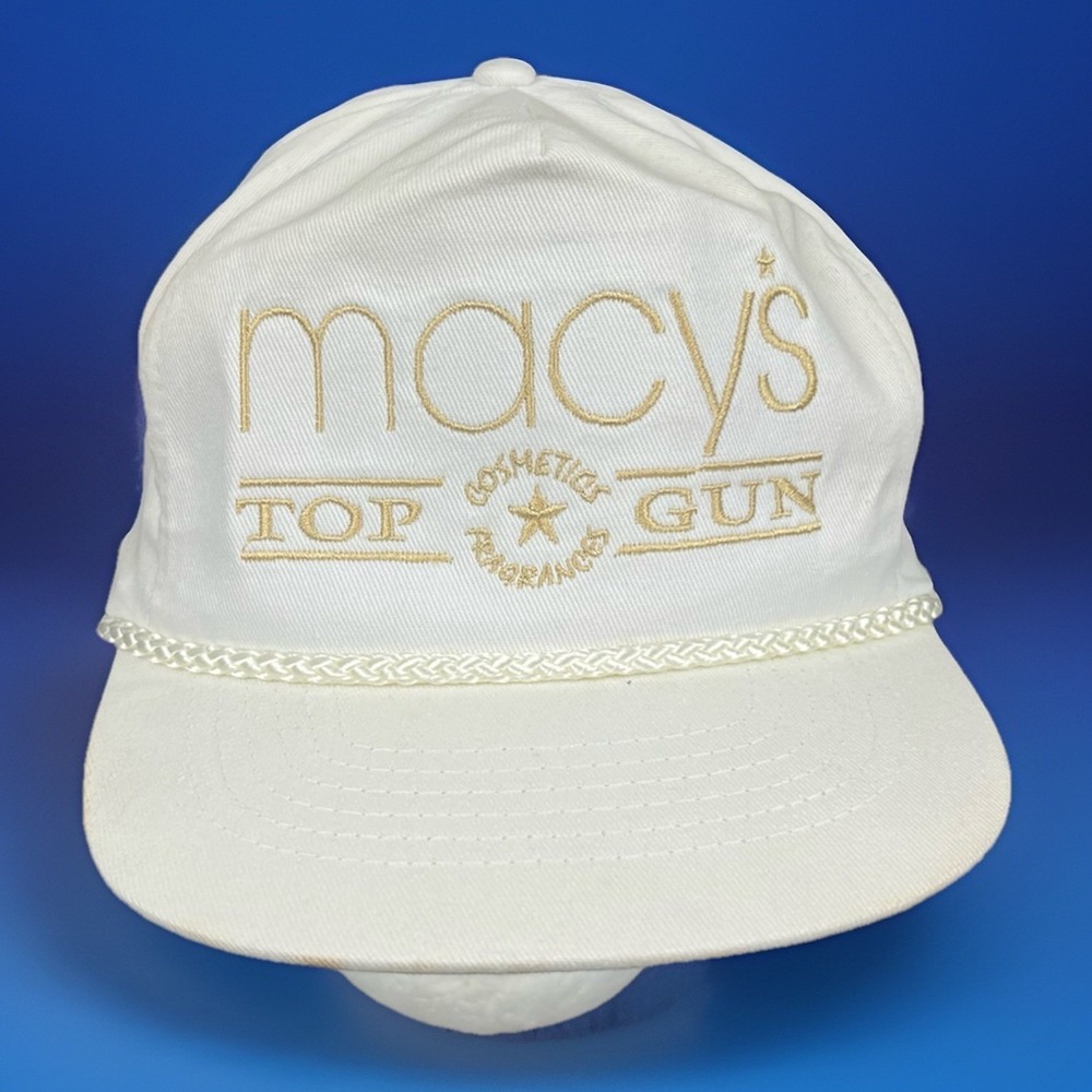 Vintage Macy's Top Gun Hat Cosmetics‎ Fragrances White Rope Employee Performance